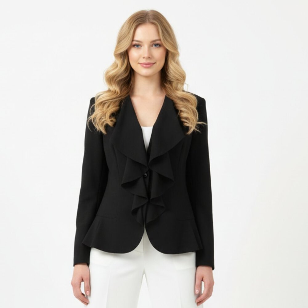 Lafayette 148 Black Waterfall Ruffle Front Sweater 4
